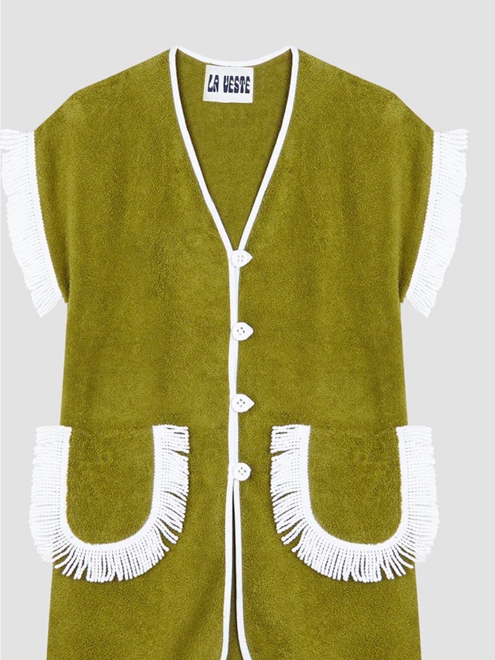 Olive Green Mini Dress with White Fringe Sleeves